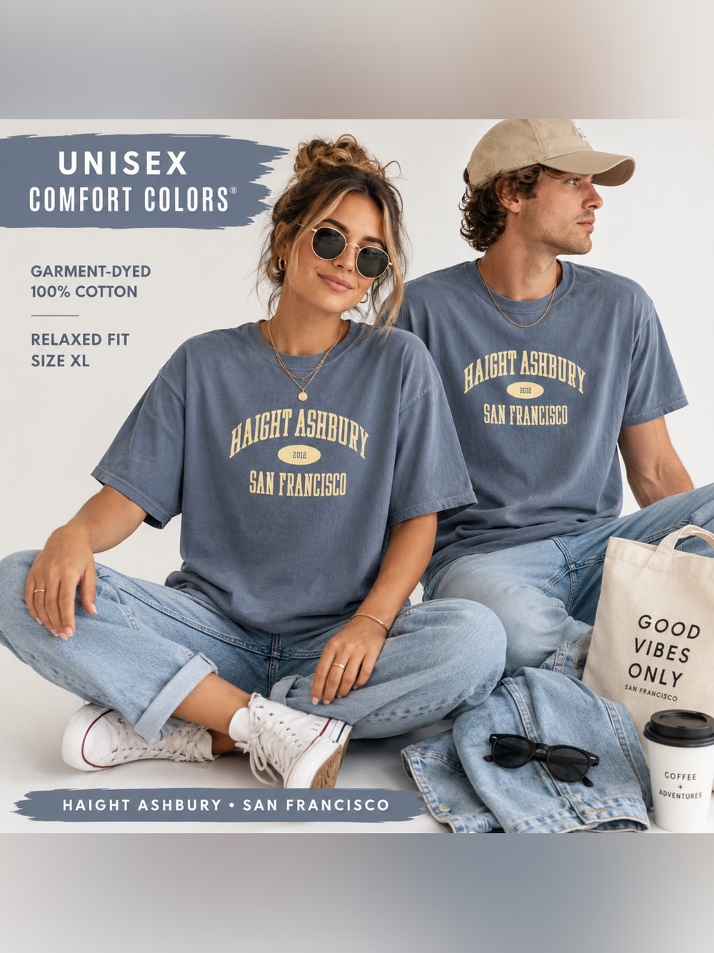 Comfort Colors Haight Ashbury San Francisco Graphic Tee | Unisex XL 100% Cotton